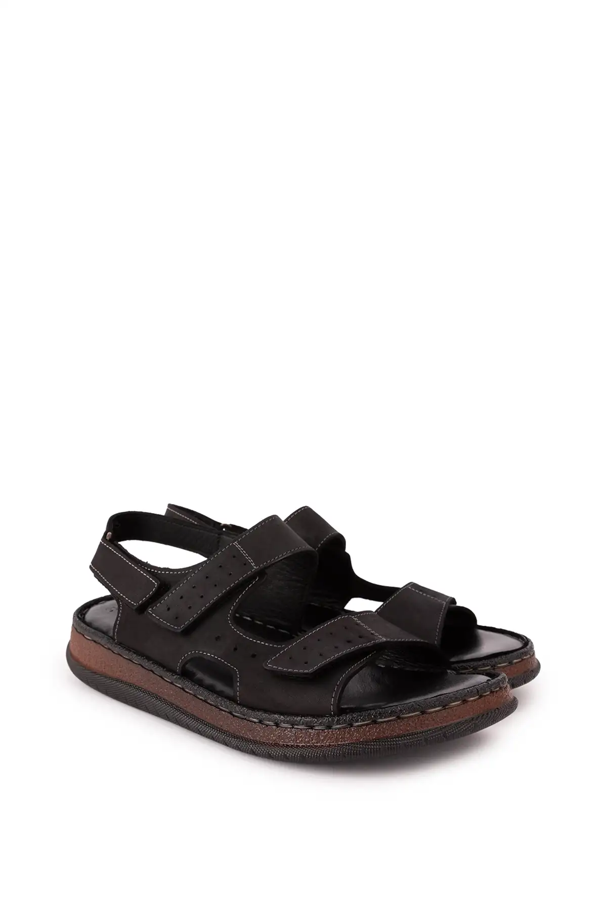 Gondol Unisex Hakiki Deri Cırtlı Ayarlanabilir Rahat Sandalet hkm.31 Siyah