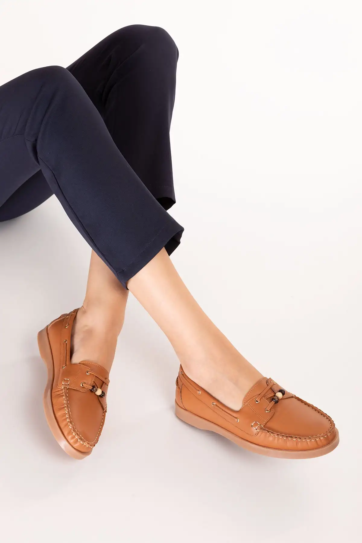 Hakiki Deri Kadın Günlük Loafer Ayakkabı esl.8007 Taba Cilt