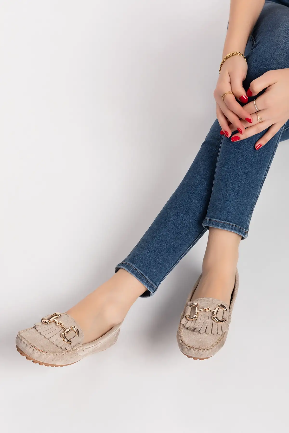 Gondol Hakiki Deri Süet Esnek Hafif Rahat Loafer sw.755 Gri