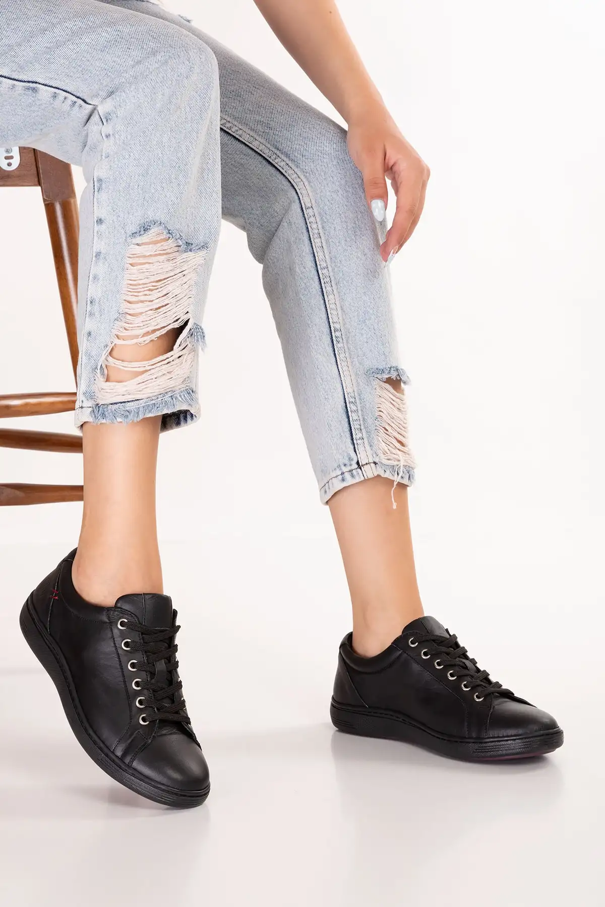 Gondol Kadın Hakiki Deri Günlük Rahat Sneaker flf.216 Siyah