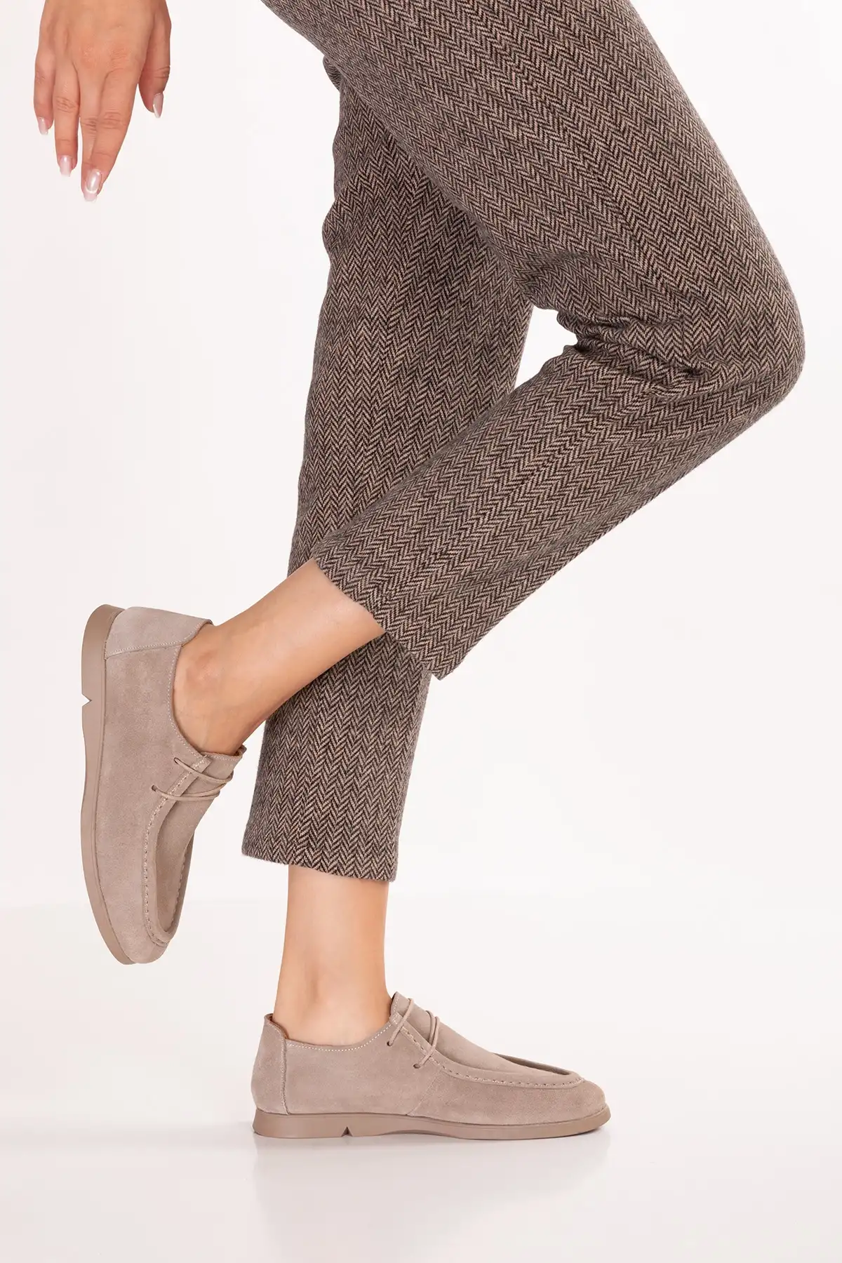 Gondol Kadın Hakiki Deri Moccasin Golf Model Kadın Ayakkabı hl.33401 Vizon Süet