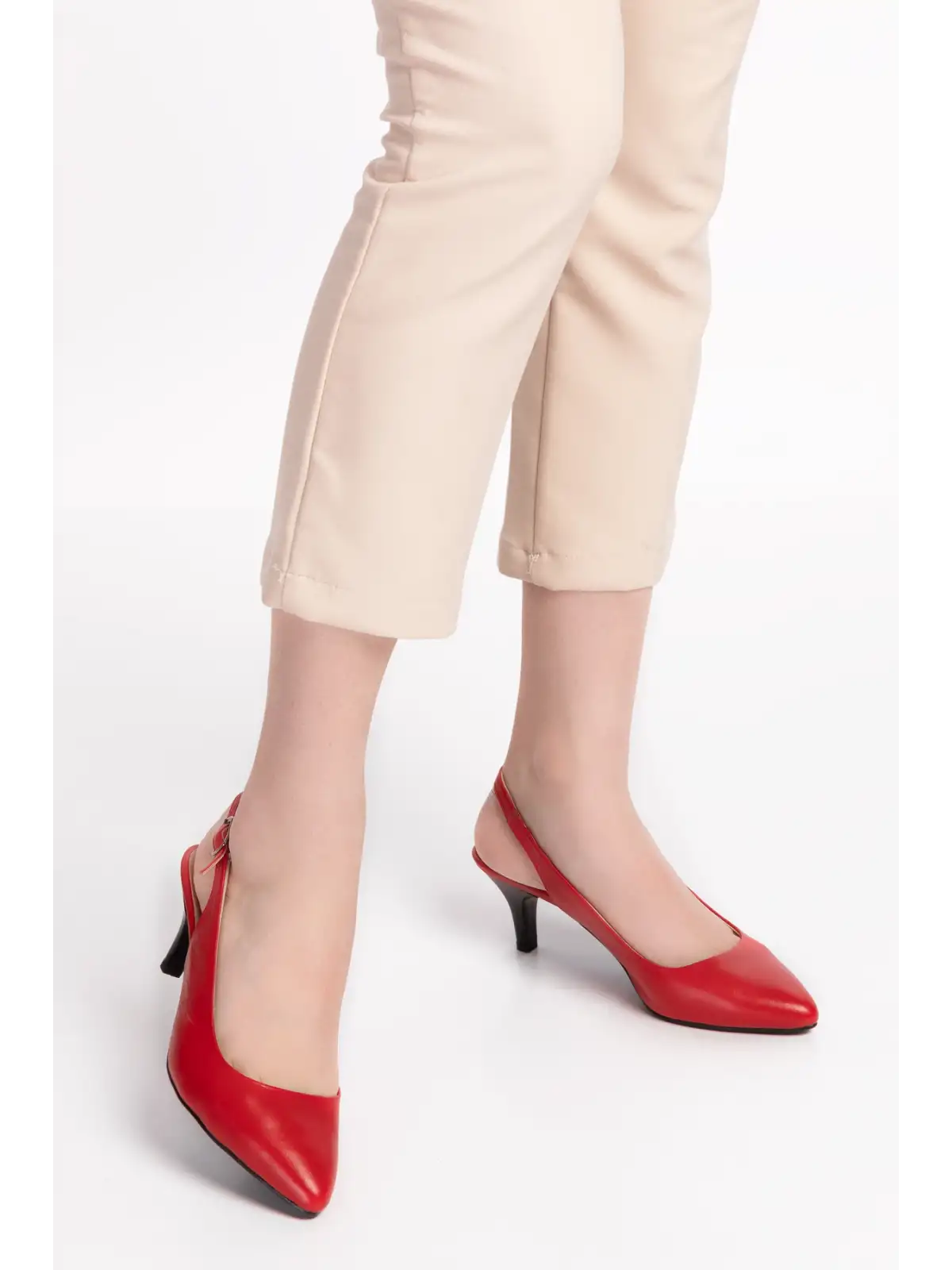 Gondol Kadın Hakiki Deri Orta Boy Topuk Stiletto vdt.230 kırmızı
