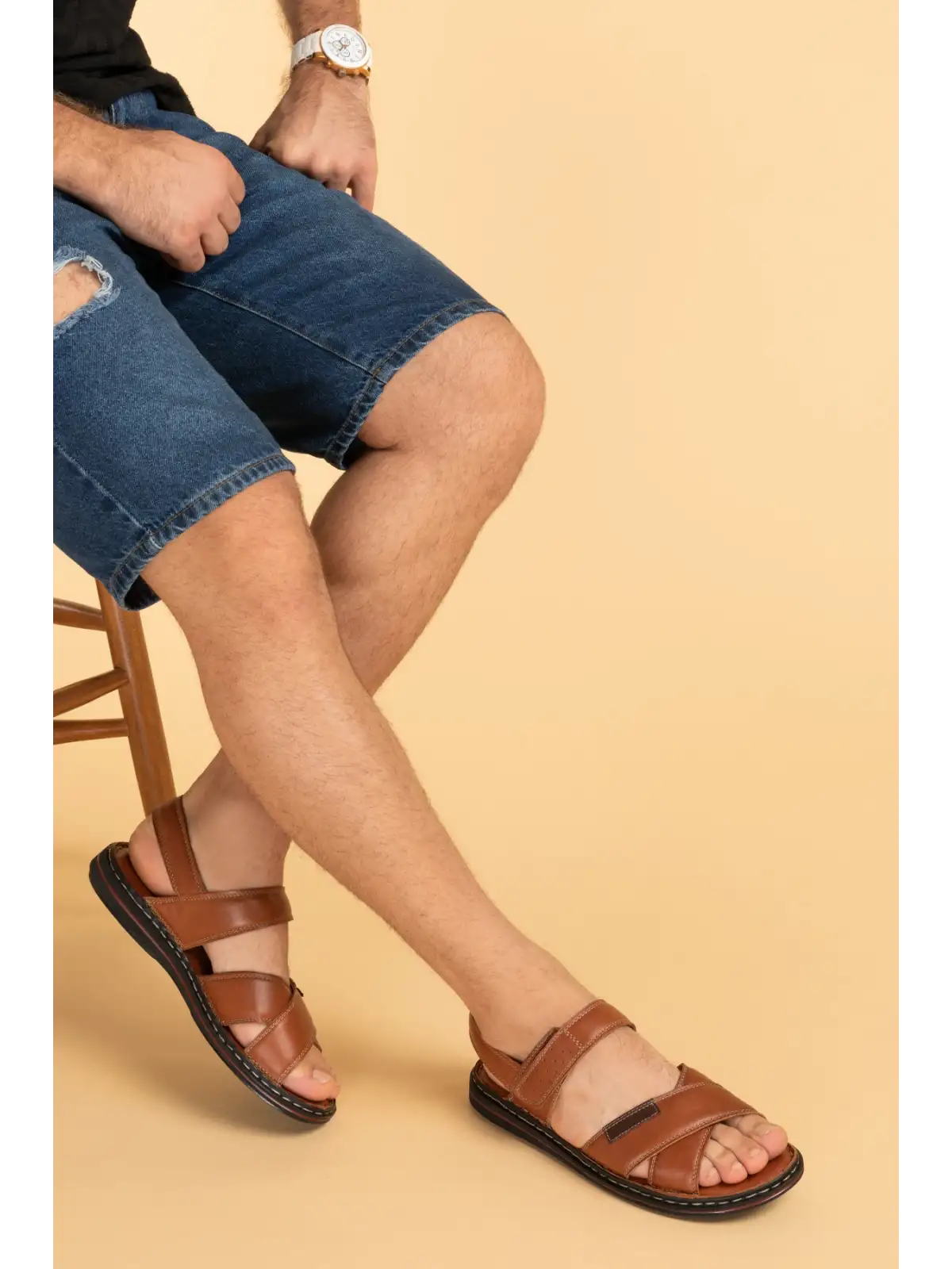 Gondol Hakiki Deri Anatomik Taban Erkek Sandalet kml.119 Taba