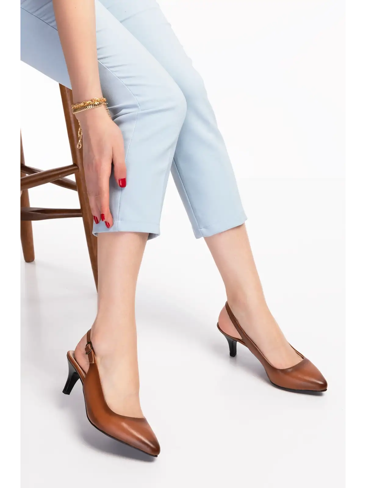 Gondol Kadın Hakiki Deri Orta Boy Topuk Stiletto vdt.230 Taba