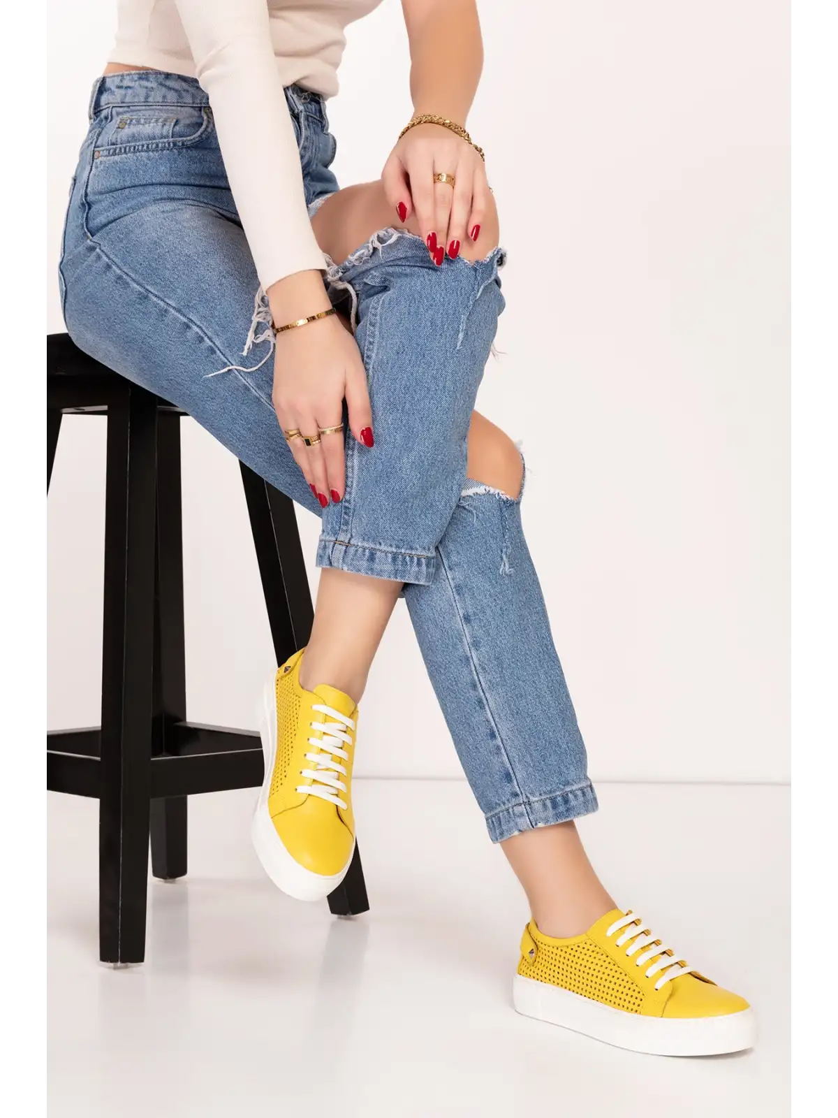 Gondol Kadın Iç Dış Hakiki Deri Günlük Sneaker als.369 Sarı