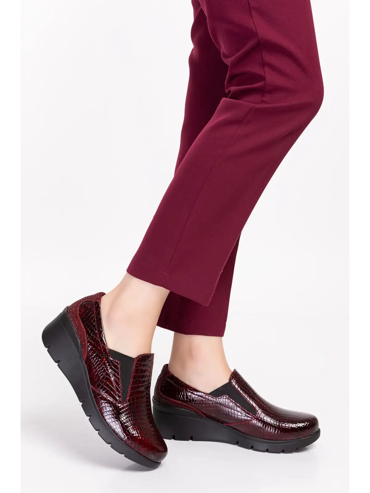 Gondol Hakiki Deri Anatomik Taban Rahat Ayakkabı esfa.4052 Bordo Croco