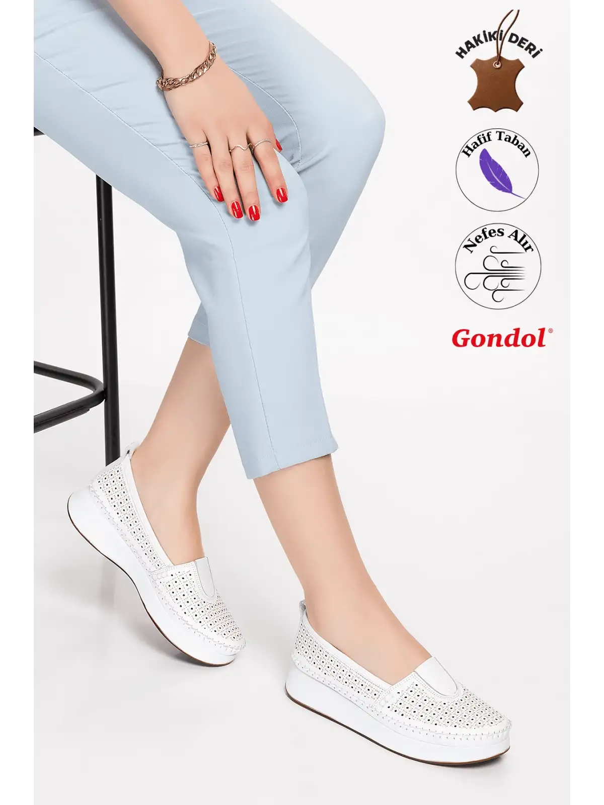 Gondol Hakiki Deri Rahat Yazlık Ayakkabı kla.14 Beyaz