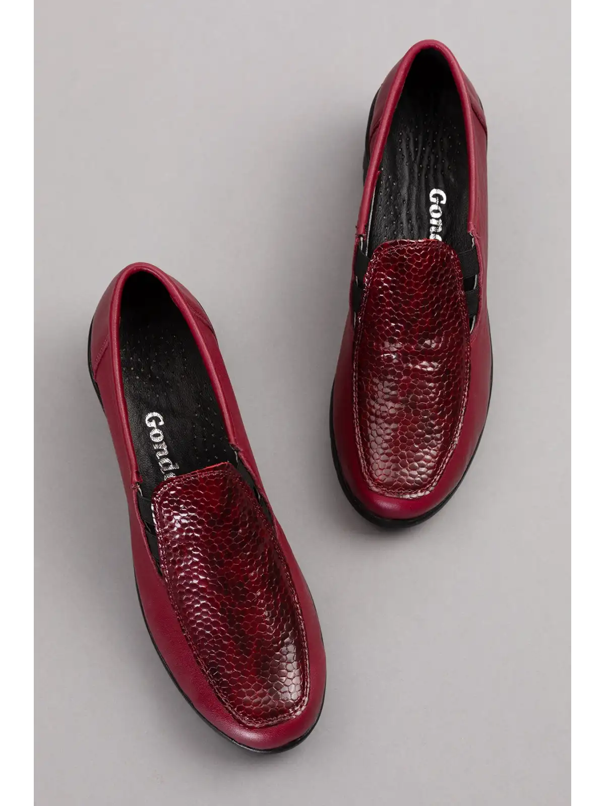Gondol Hakiki Deri Dolgu Taban Rahat Günlük Ayakkabı esfa.4002 Bordo Croco