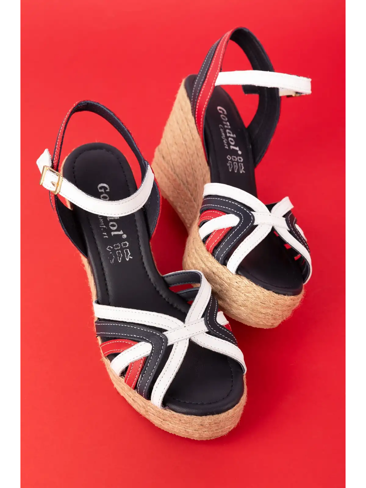 Gondol Kadın Hakiki Deri Dolgu Topuk Platform Sandalet ell.4389 Tommy