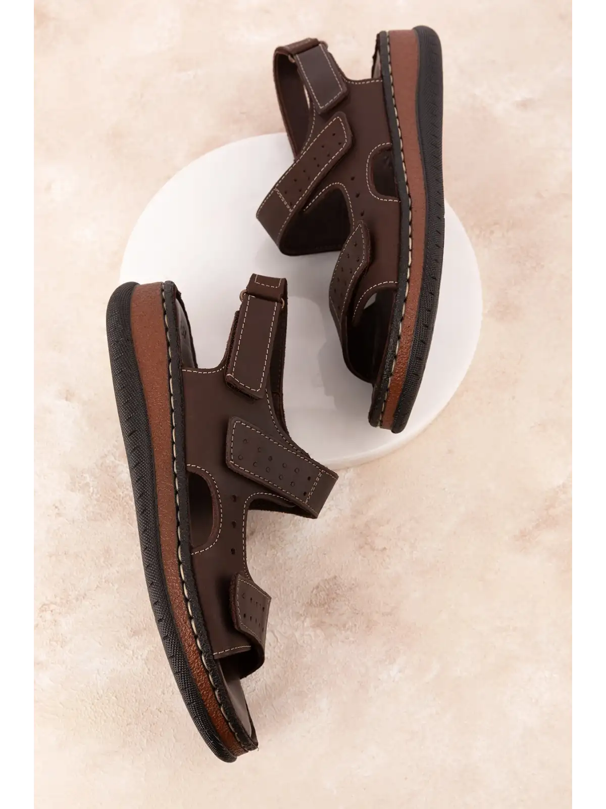 Gondol Unisex Hakiki Deri Cırtlı Ayarlanabilir Rahat Sandalet hkm.31 Kahverengi