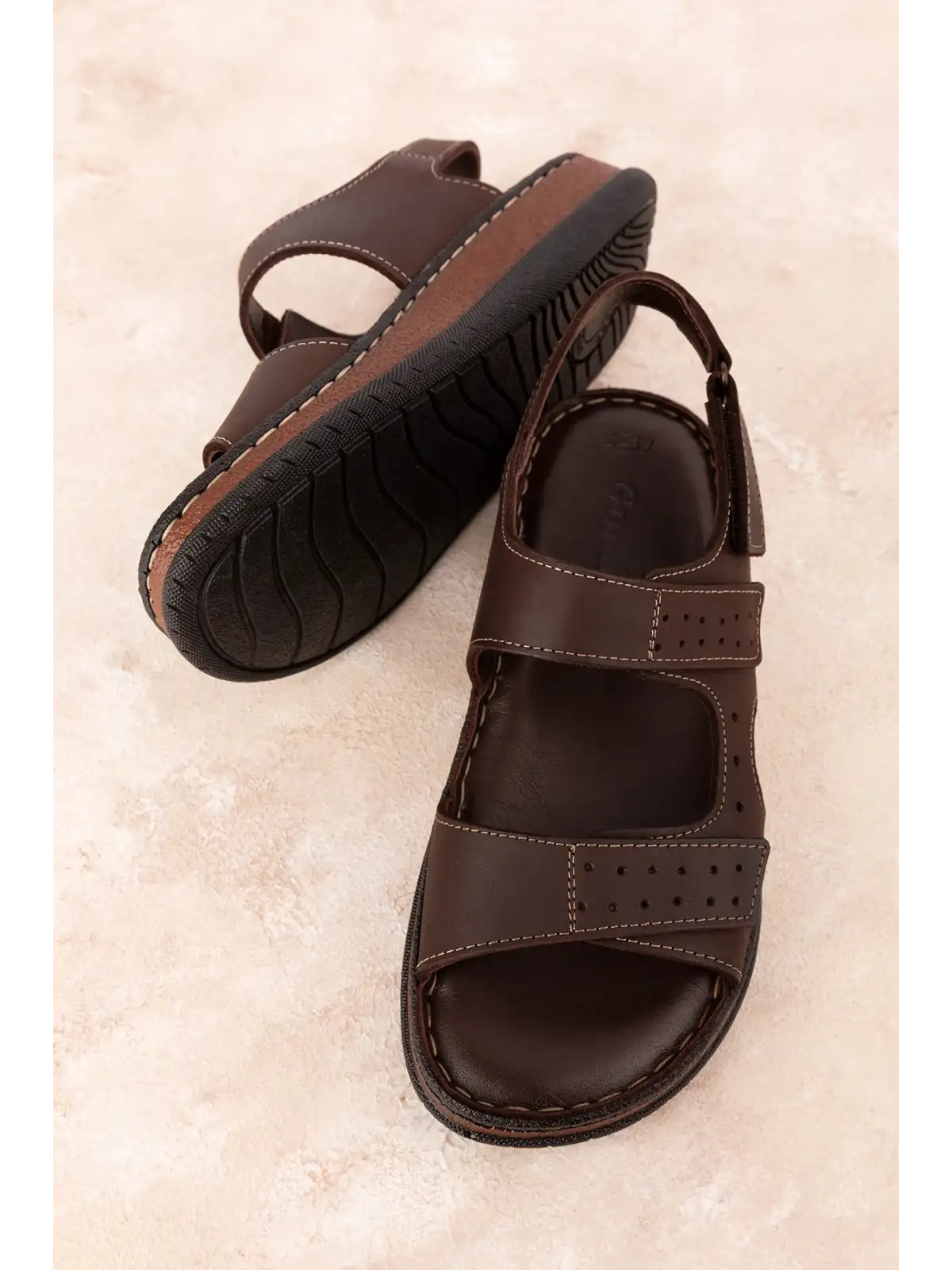 Gondol Unisex Hakiki Deri Cırtlı Ayarlanabilir Rahat Sandalet hkm.31 Kahverengi