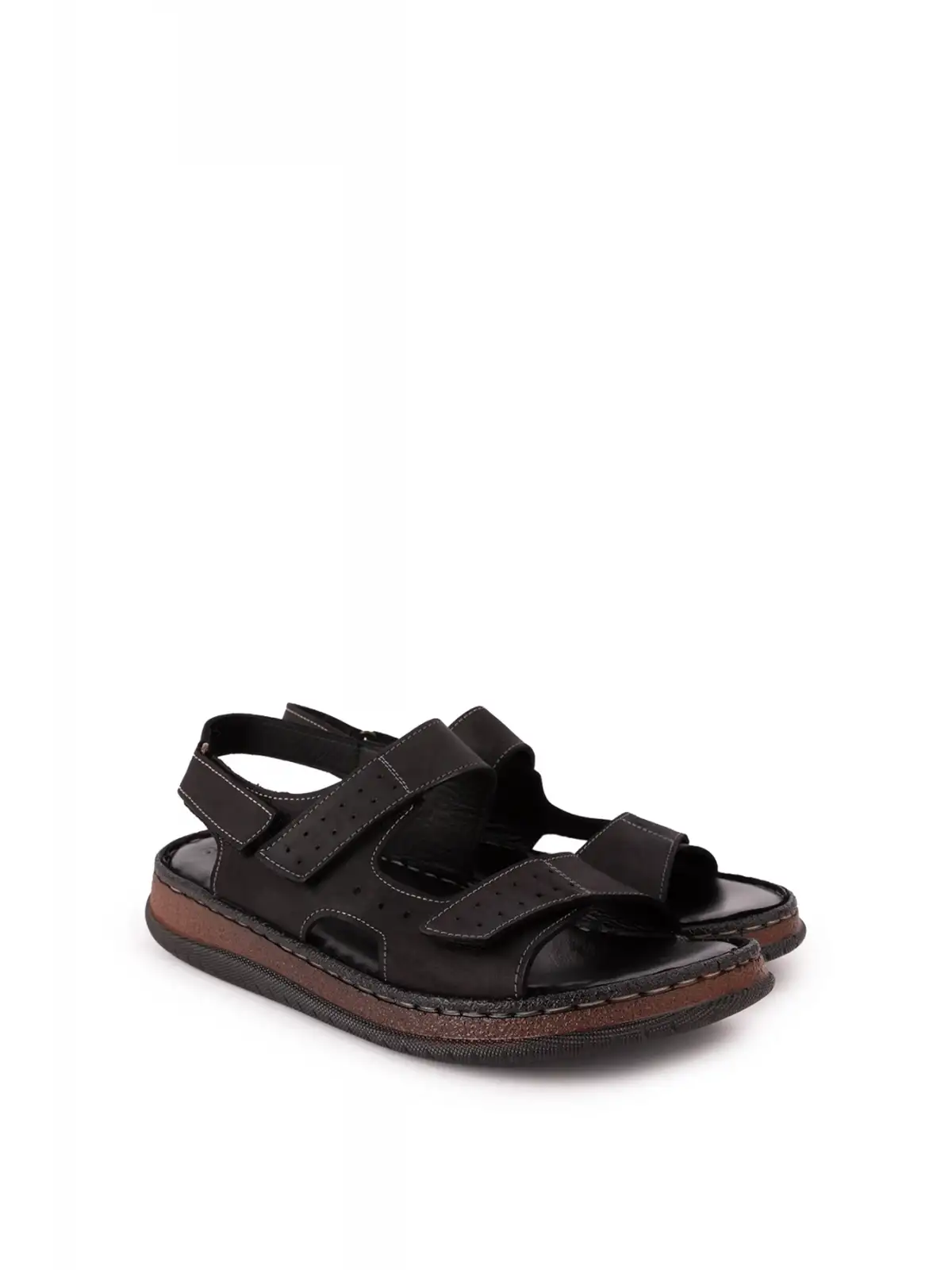 Gondol Unisex Hakiki Deri Cırtlı Ayarlanabilir Rahat Sandalet hkm.31 Siyah