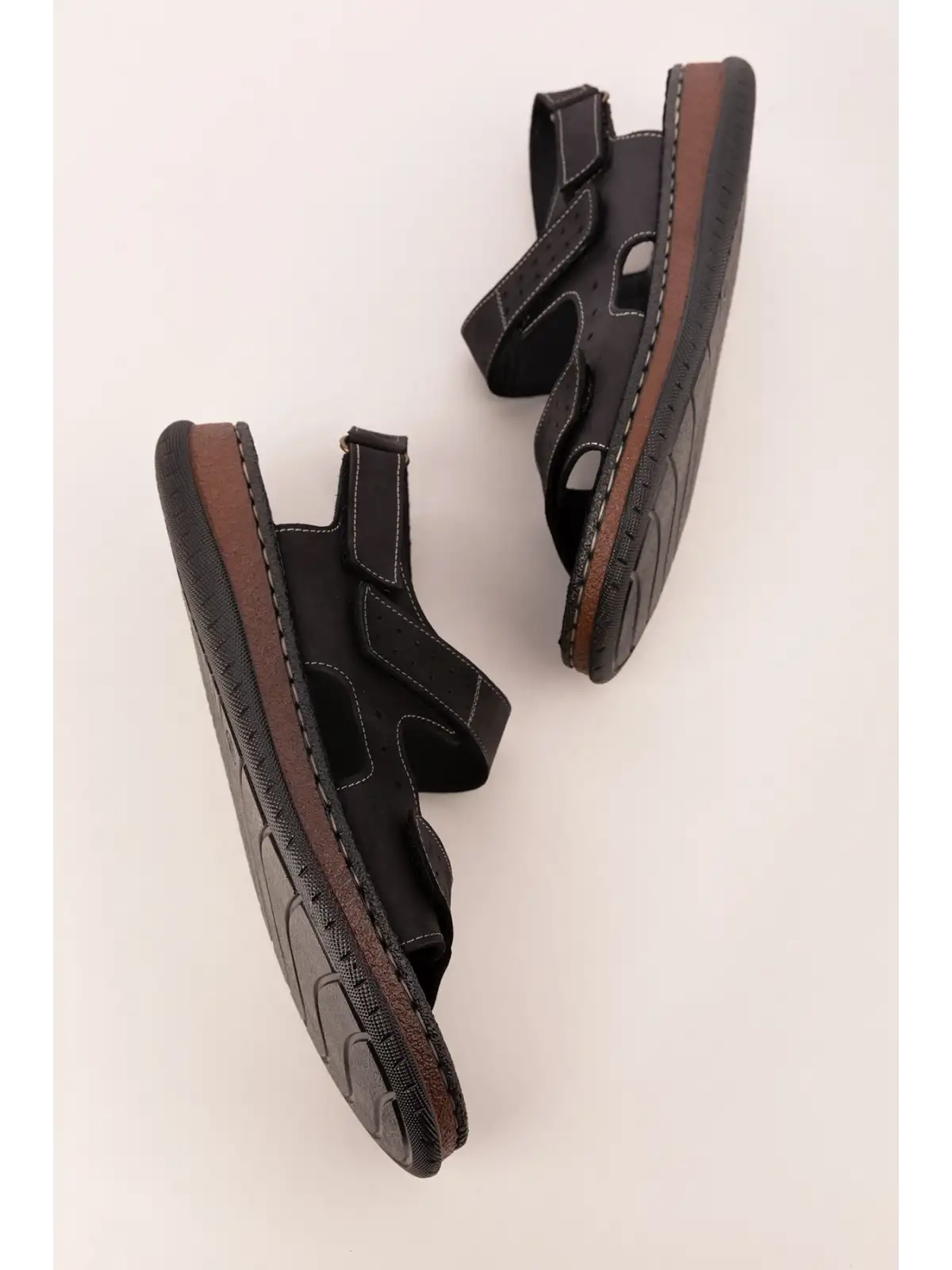 Gondol Unisex Hakiki Deri Cırtlı Ayarlanabilir Rahat Sandalet hkm.31 Siyah