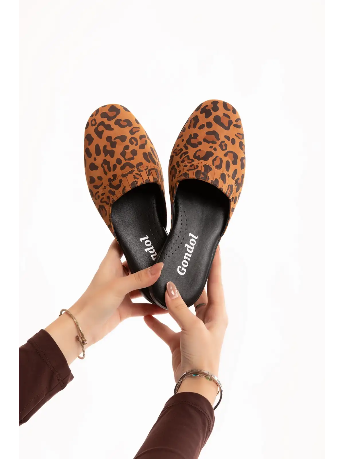 Gondol Kadın İçi Dışı Hakiki Deri Şık Ev Terliği Özl.960 Taba Leopar