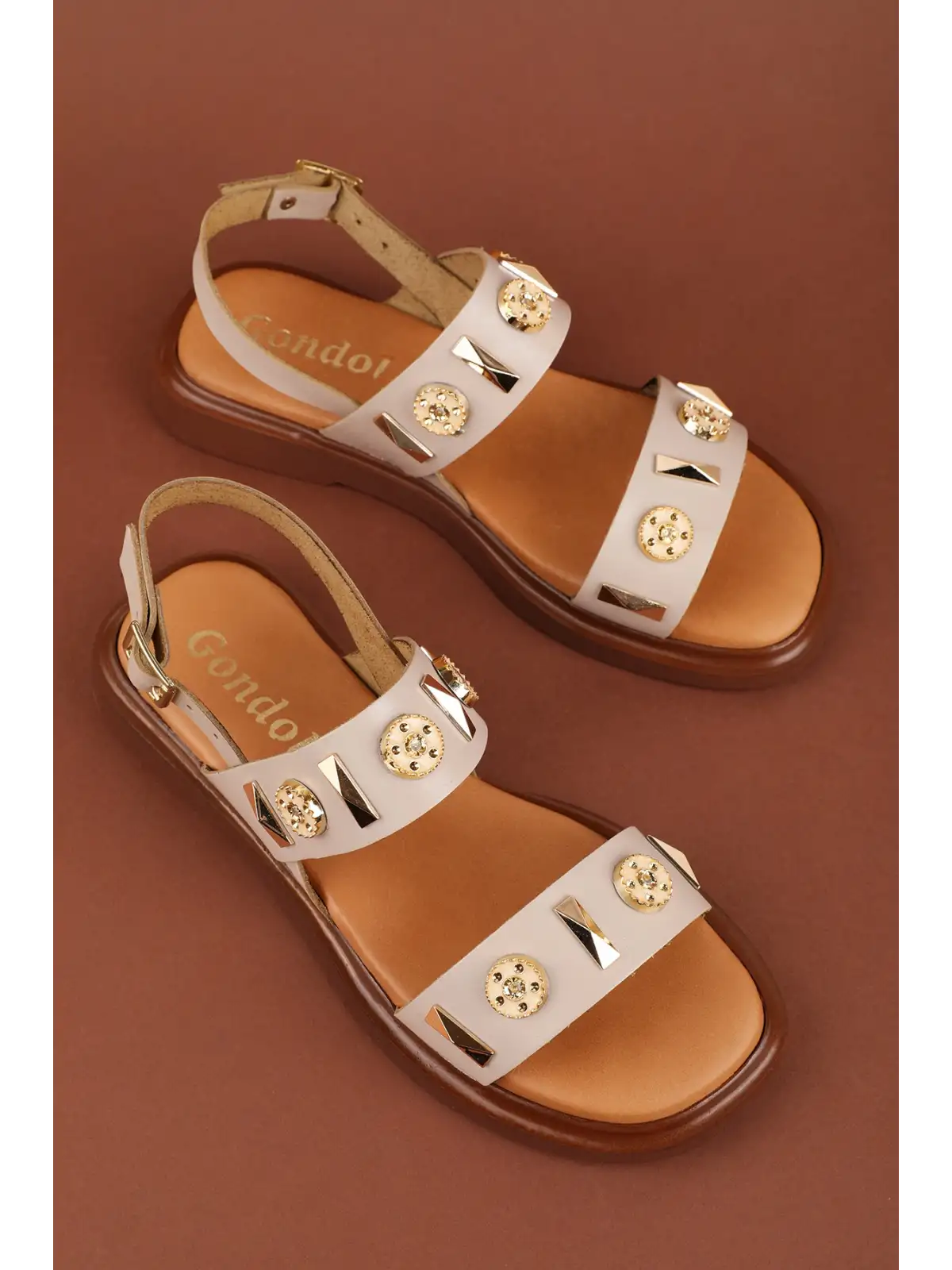 Gondol Hakiki Deri Vaketa Tarzı Günlük Sandalet crm.252 Vizon