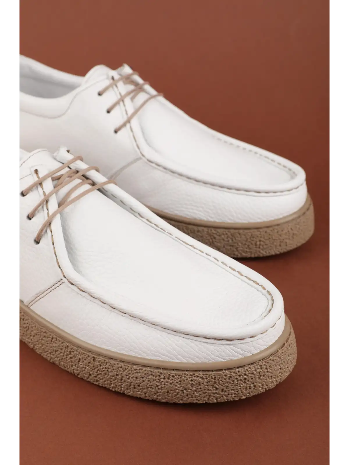 Gondol Erkek Hakiki Deri Casual Derby Ayakkabı (Moc-Toe) cz.102 Beyaz