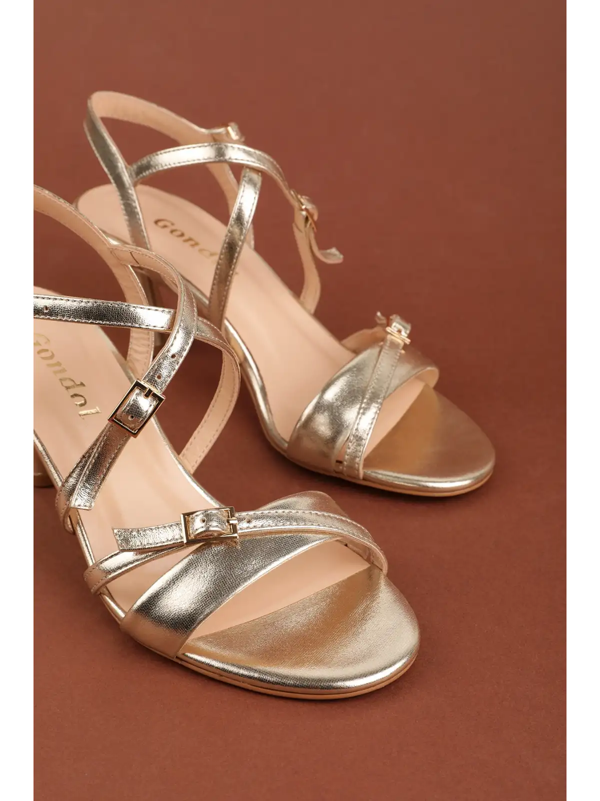 Gondol Kadın Hakiki Deri İnce Stiletto Topuklu Ayakkabı brgl.6129 Gold