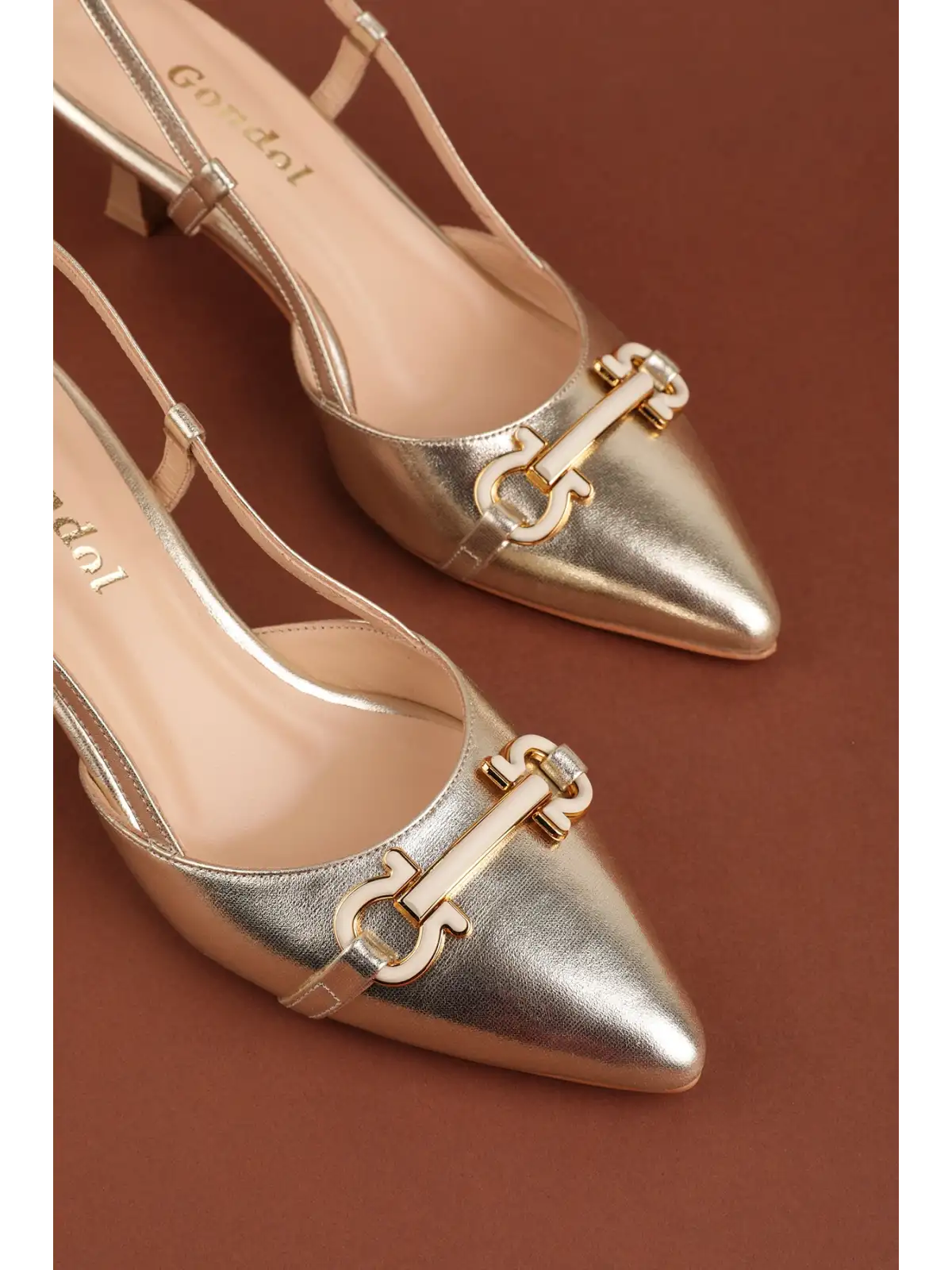 Gondol Kadın Hakiki Deri İnce Stiletto Topuklu Abiye Ayakkabı brgl.5793 Gold