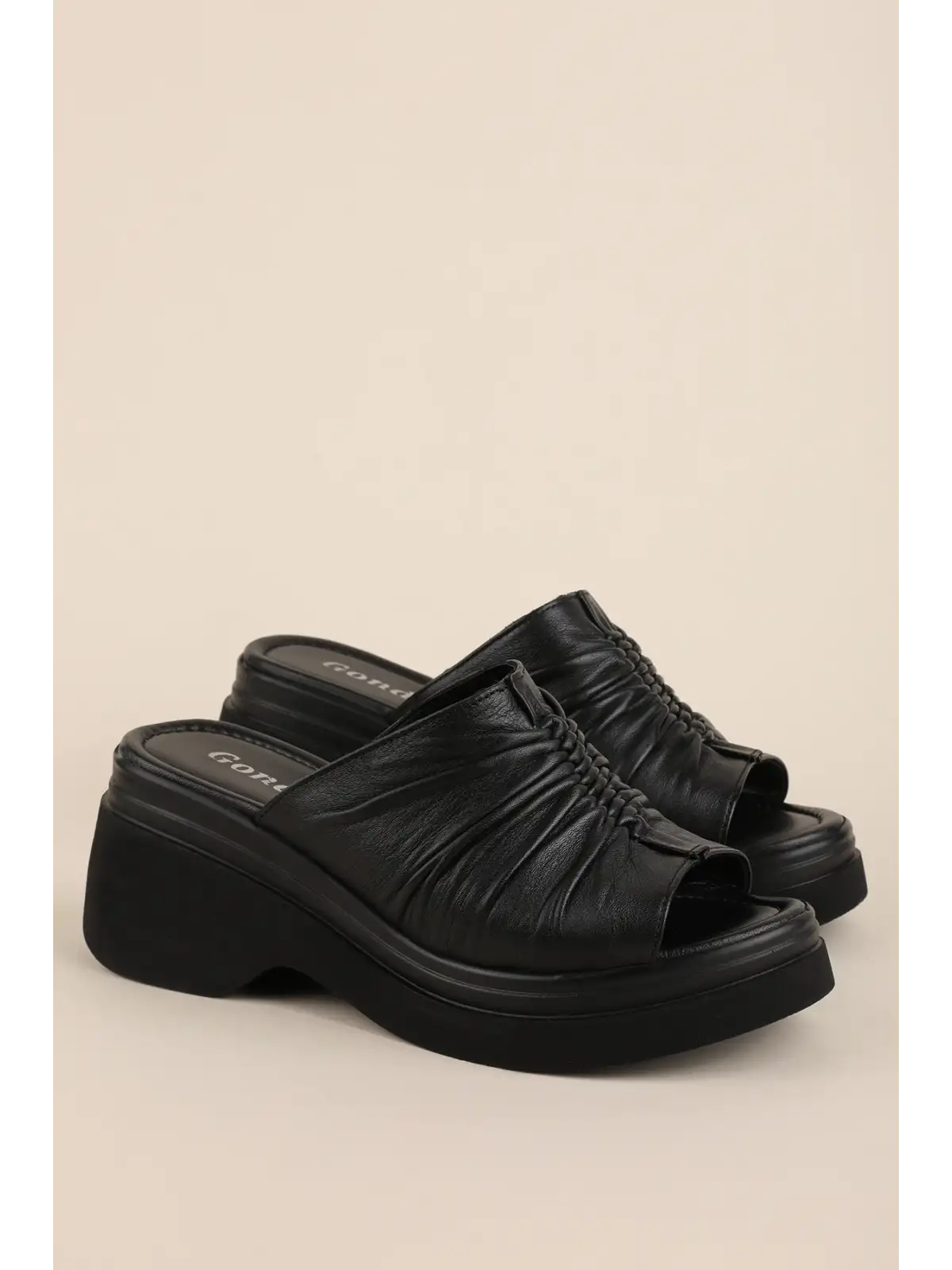 Gondol Hakiki Deri Platform Taban Terlik pkr.64023 Siyah
