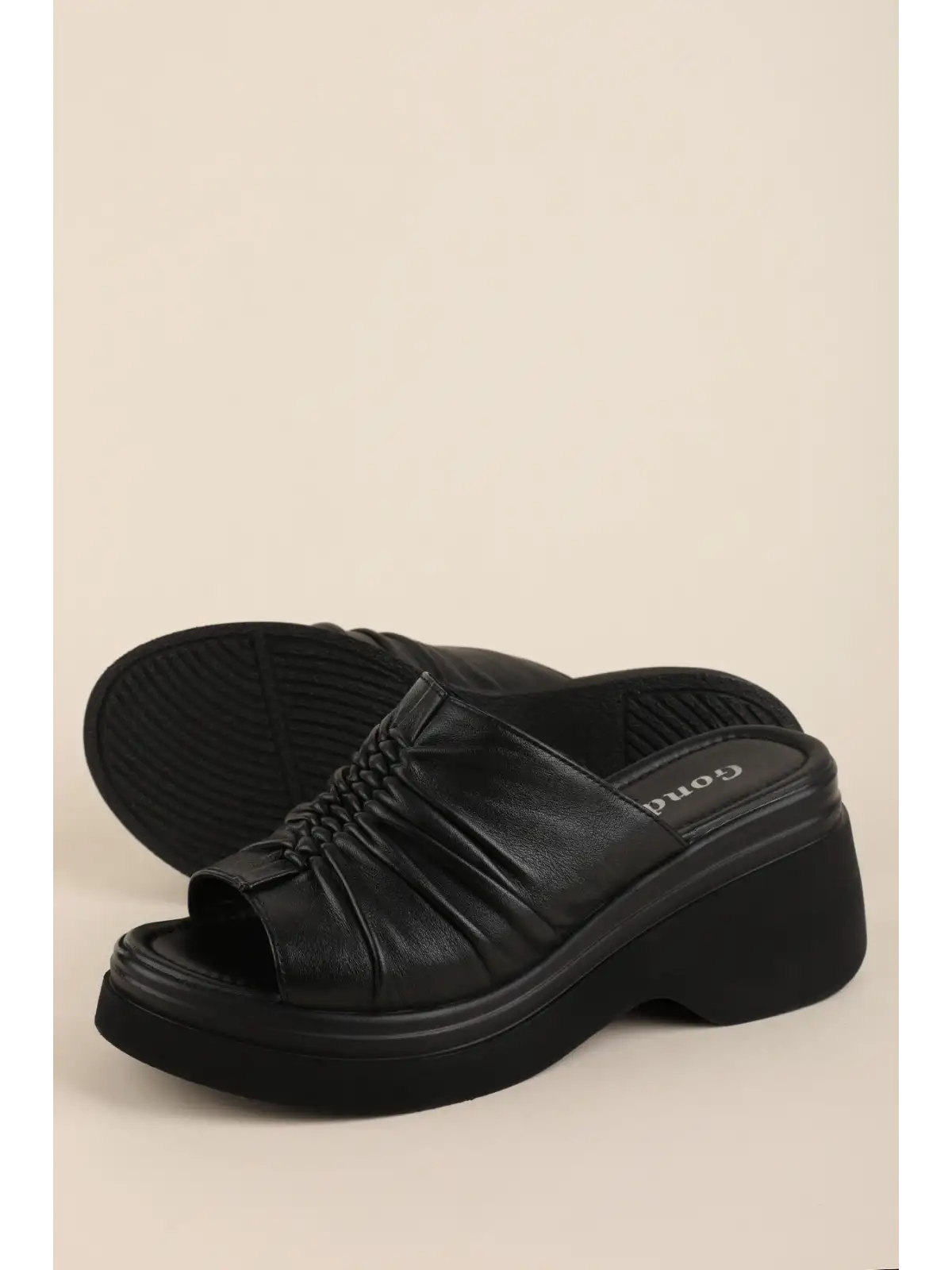 Gondol Hakiki Deri Platform Taban Terlik pkr.64023 Siyah