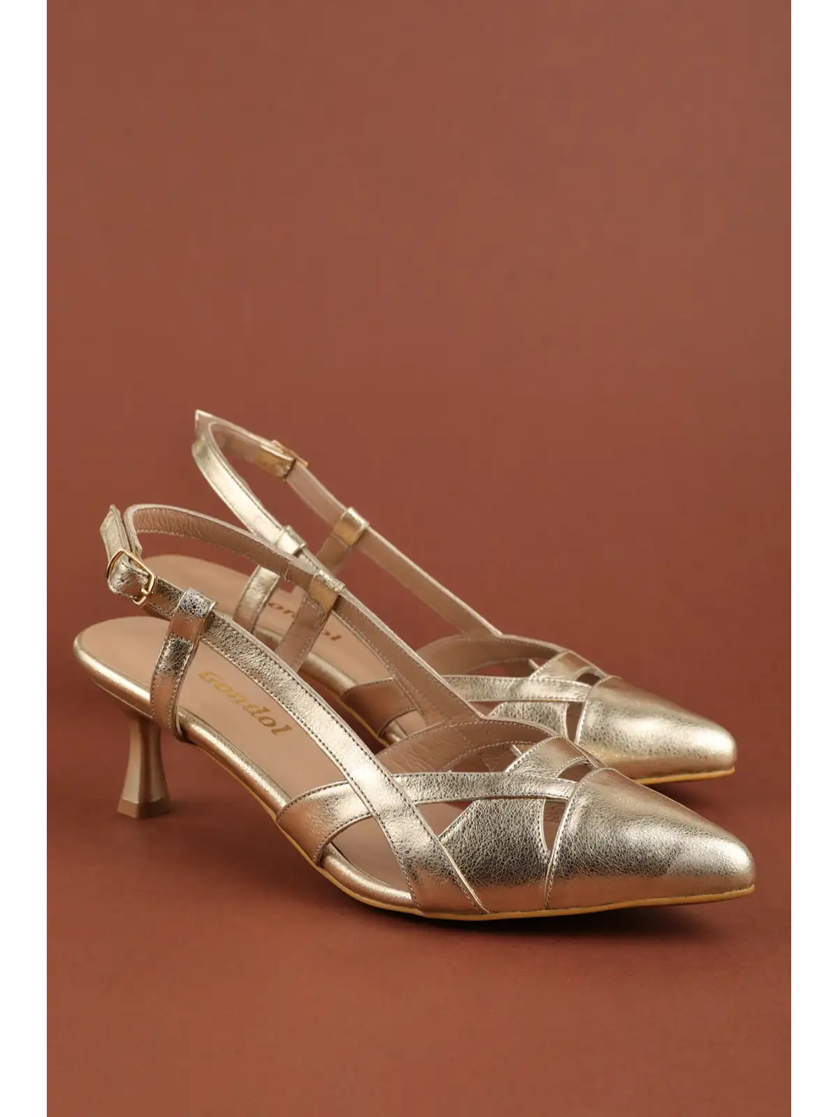 Gondol Kadın Hakiki Deri İnce Stiletto Topuklu Abiye Ayakkabı ast.6870 Gold