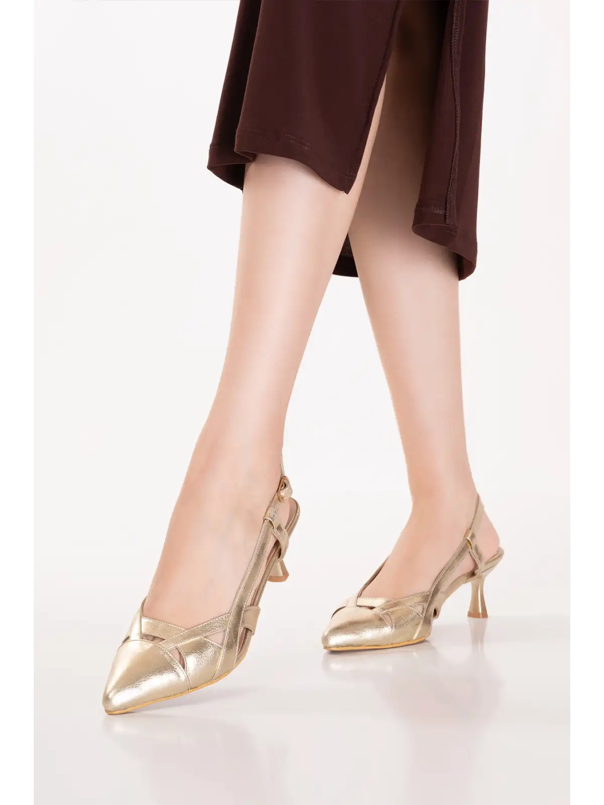 Gondol Kadın Hakiki Deri İnce Stiletto Topuklu Abiye Ayakkabı ast.6870 Gold