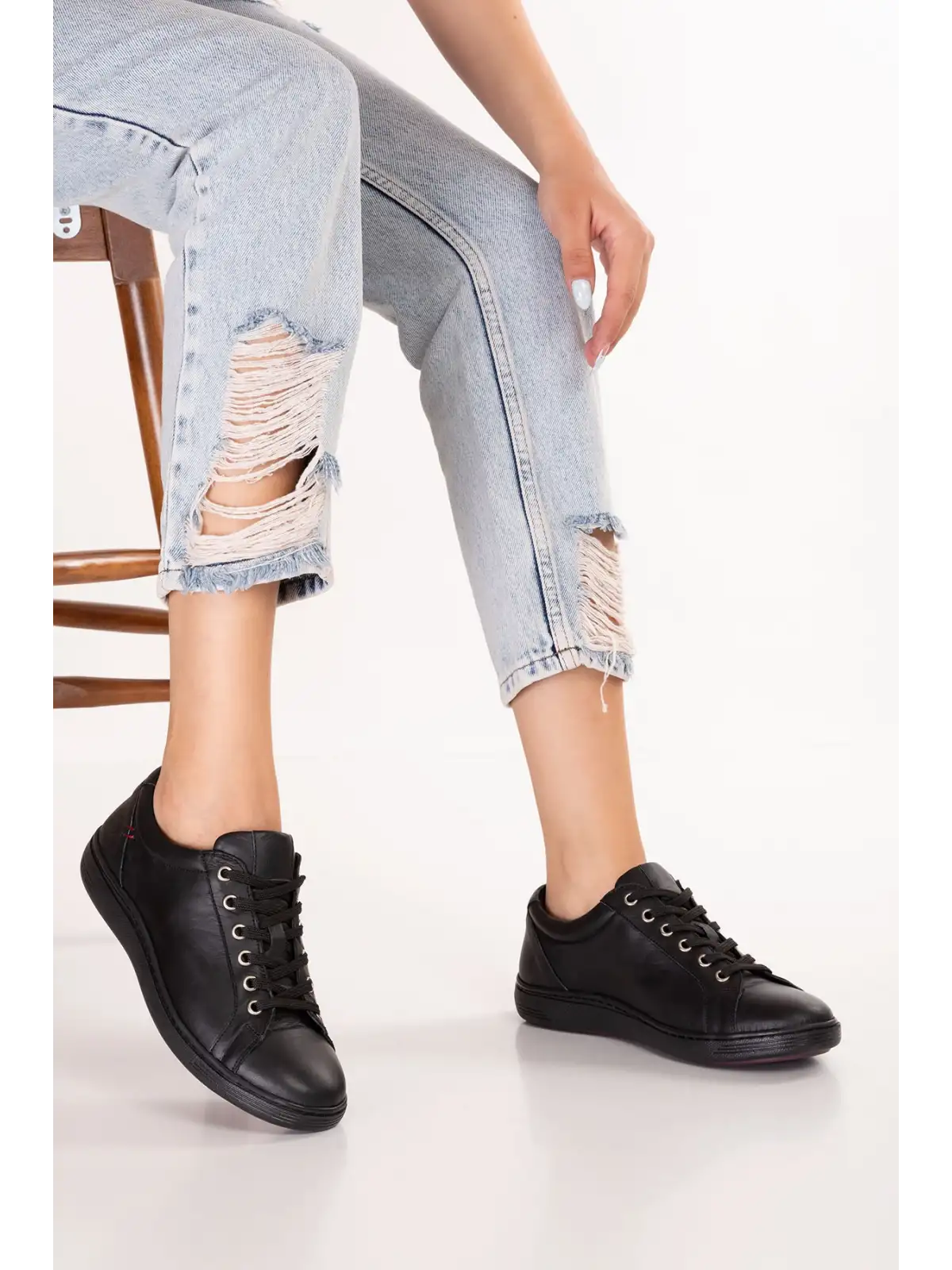Gondol Kadın Hakiki Deri Günlük Rahat Sneaker flf.216 Siyah