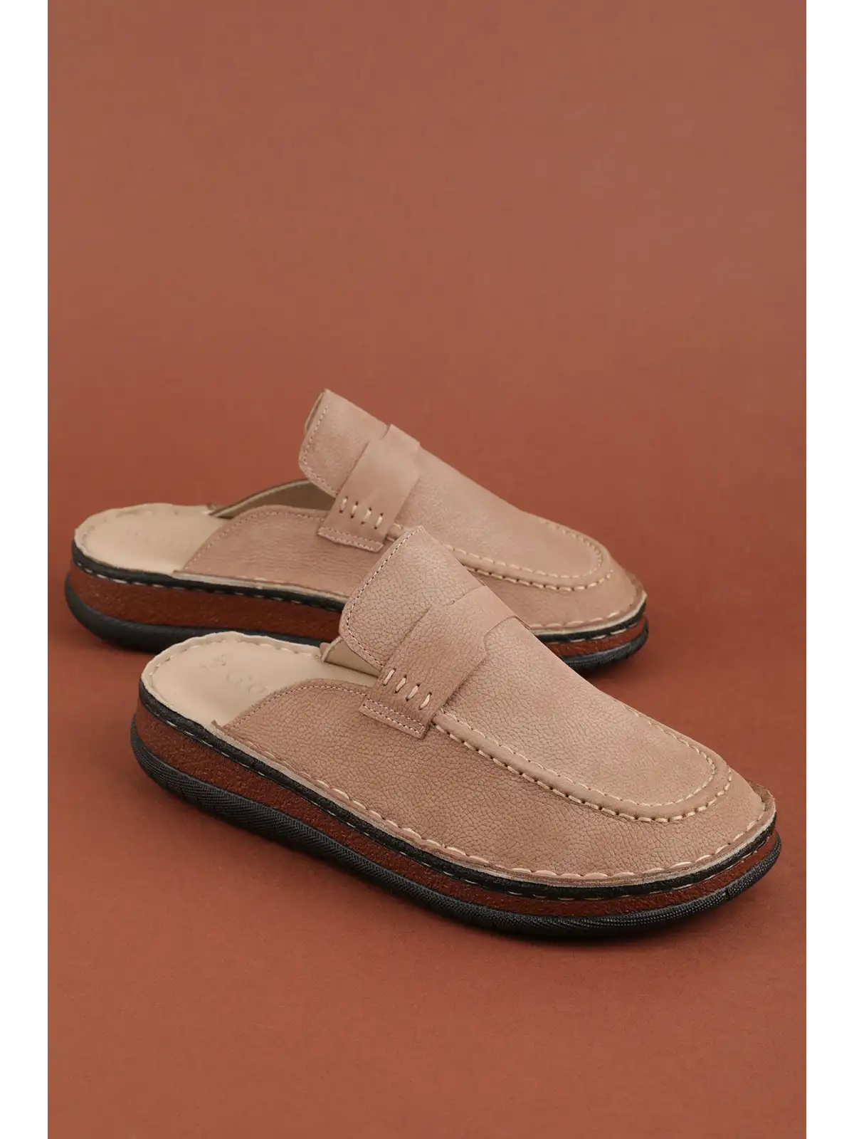 Hakiki Deri Unisex Sabo Terlik | Anatomik Yumuşak Tabanlı hkm.41 Vizon Nubuk