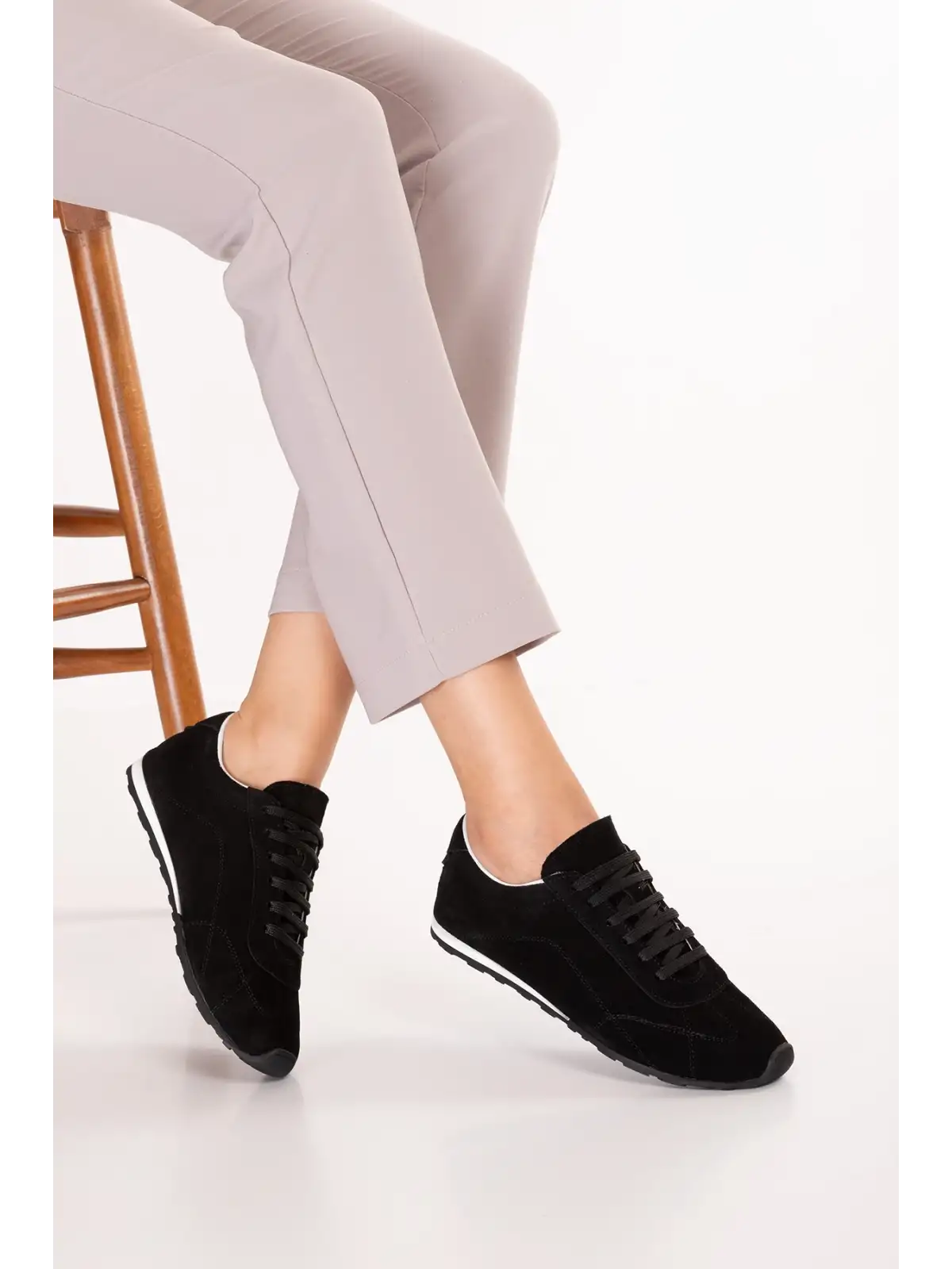 Gondol Kadın Hakiki Deri Süet Günlük Rahat Sneaker als.100 Siyah Süet