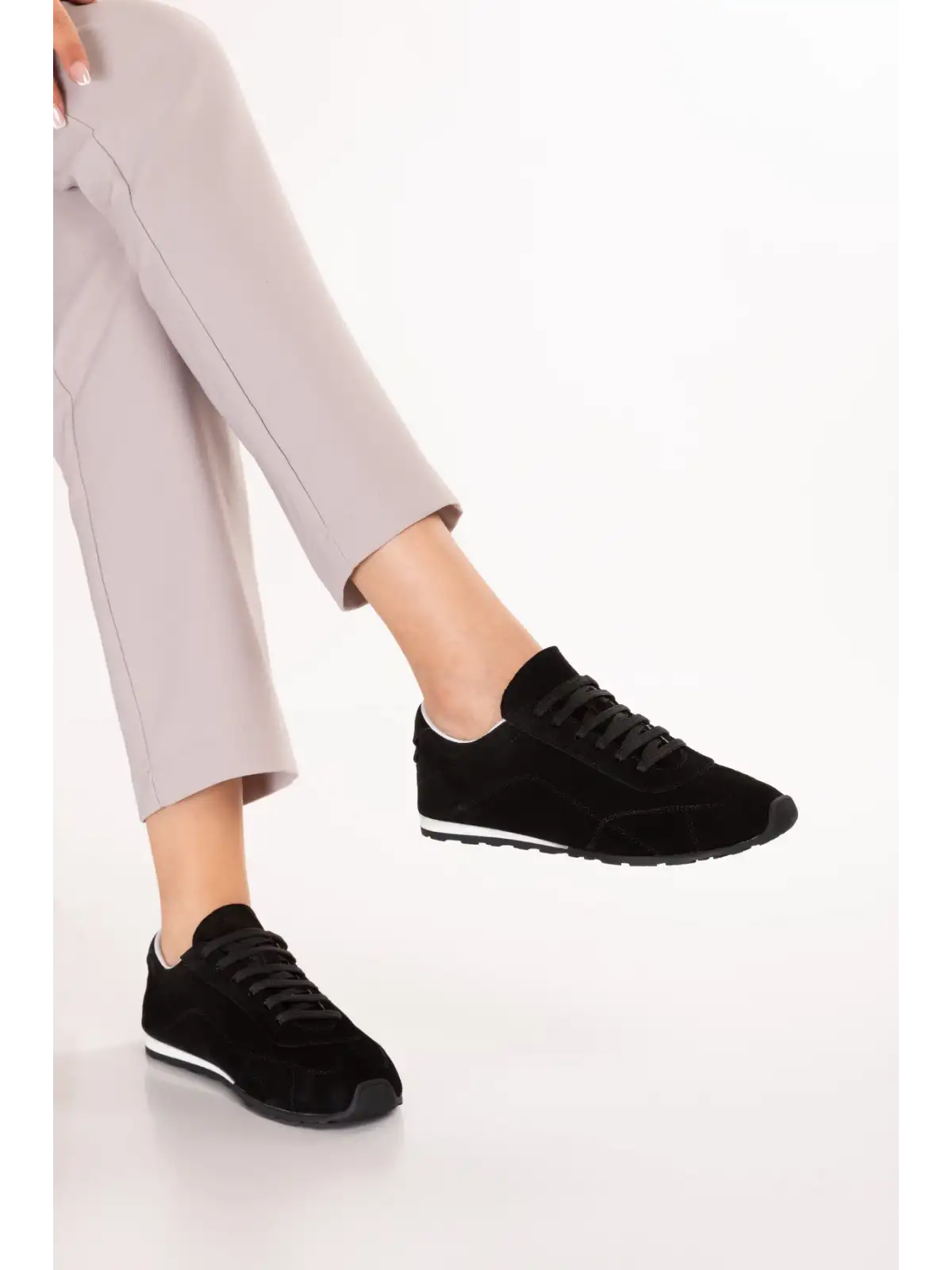 Gondol Kadın Hakiki Deri Süet Günlük Rahat Sneaker als.100 Siyah Süet