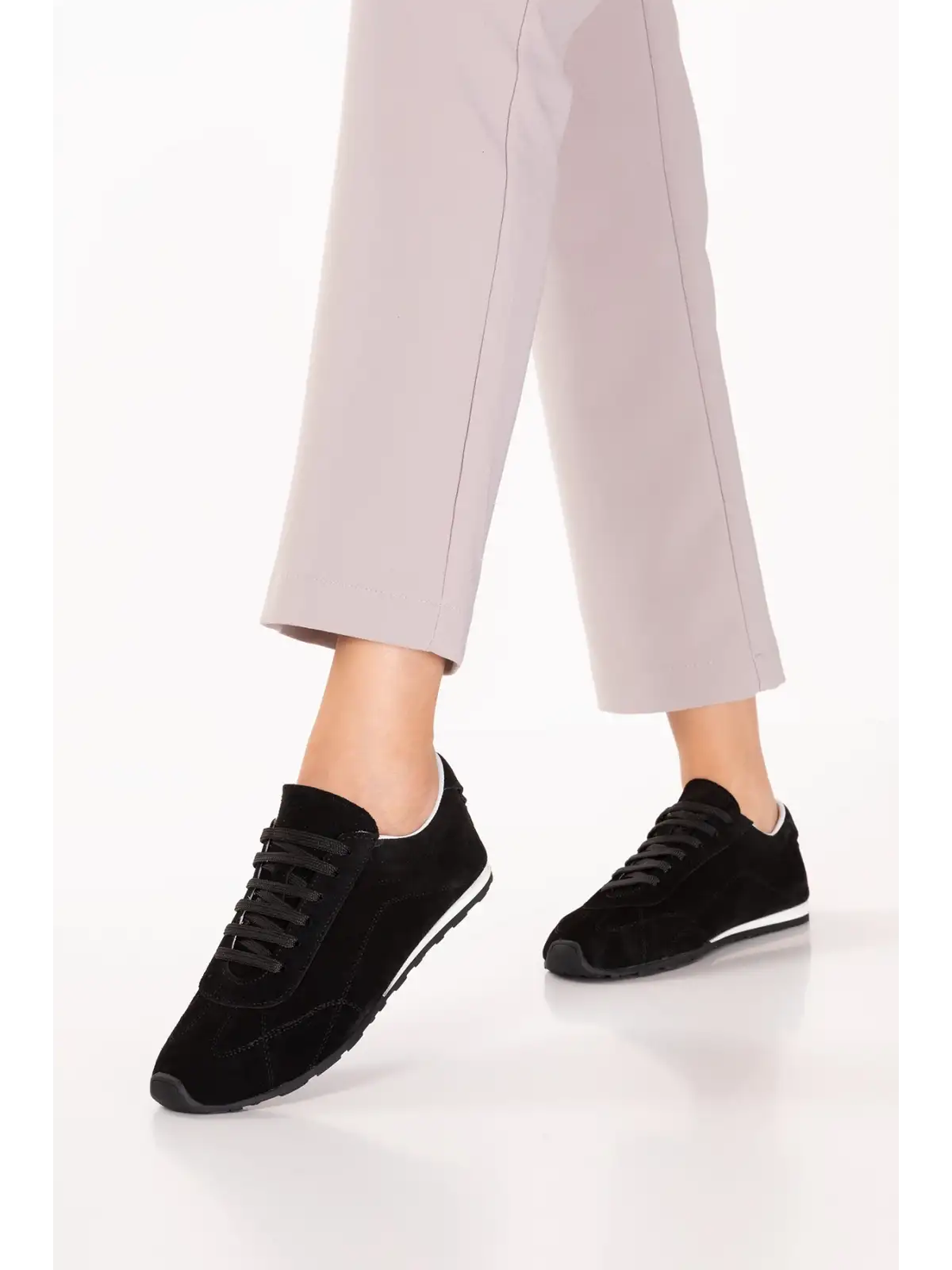 Gondol Kadın Hakiki Deri Süet Günlük Rahat Sneaker als.100 Siyah Süet