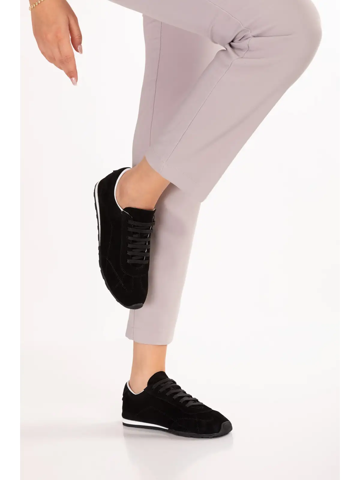 Gondol Kadın Hakiki Deri Süet Günlük Rahat Sneaker als.100 Siyah Süet