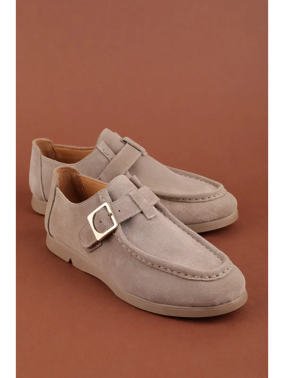 Gondol Kadın Hakiki Deri Tokalı Loafer Ayakkabı hl.33400 Vizon Süet