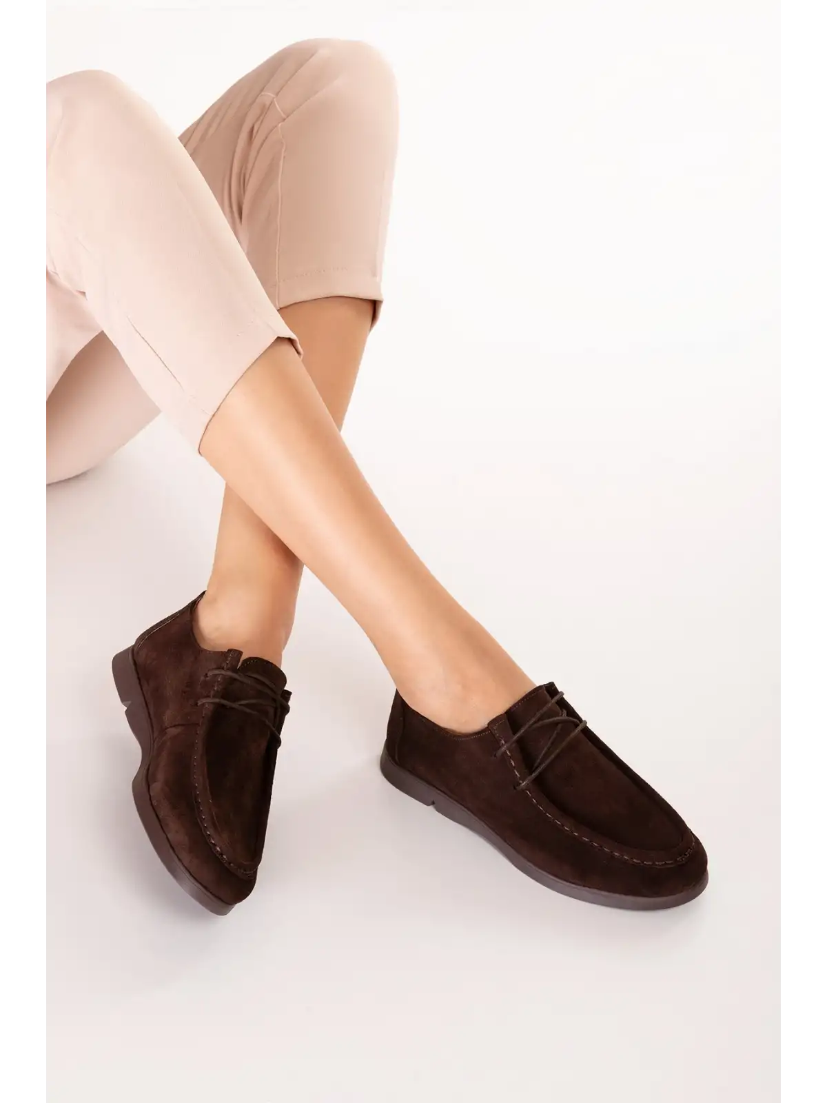 Gondol Kadın Hakiki Deri Moccasin Golf Model Kadın Ayakkabı hl.33401 Kahve Süet