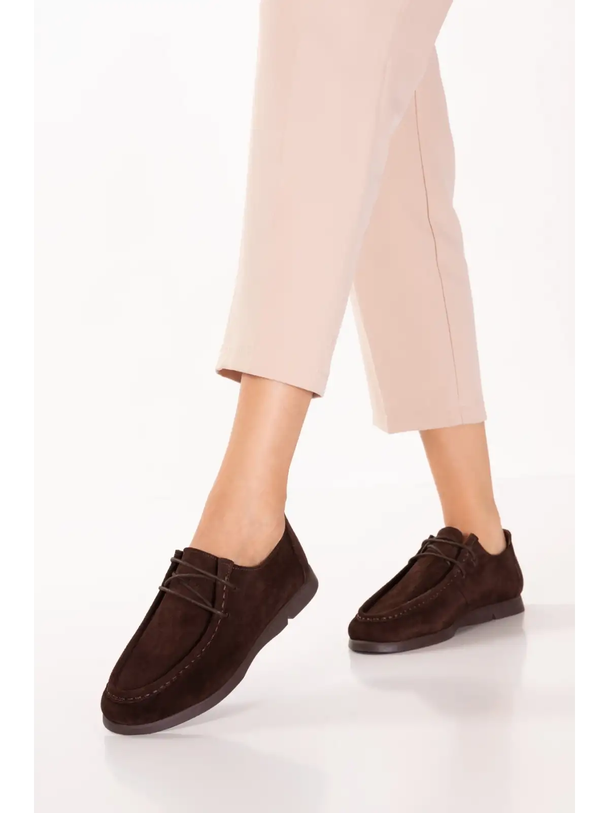 Gondol Kadın Hakiki Deri Moccasin Golf Model Kadın Ayakkabı hl.33401 Kahve Süet