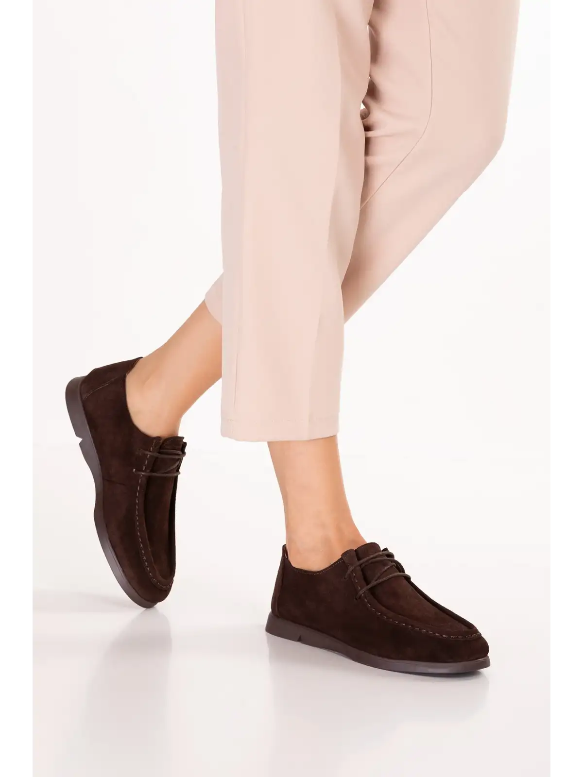 Gondol Kadın Hakiki Deri Moccasin Golf Model Kadın Ayakkabı hl.33401 Kahve Süet