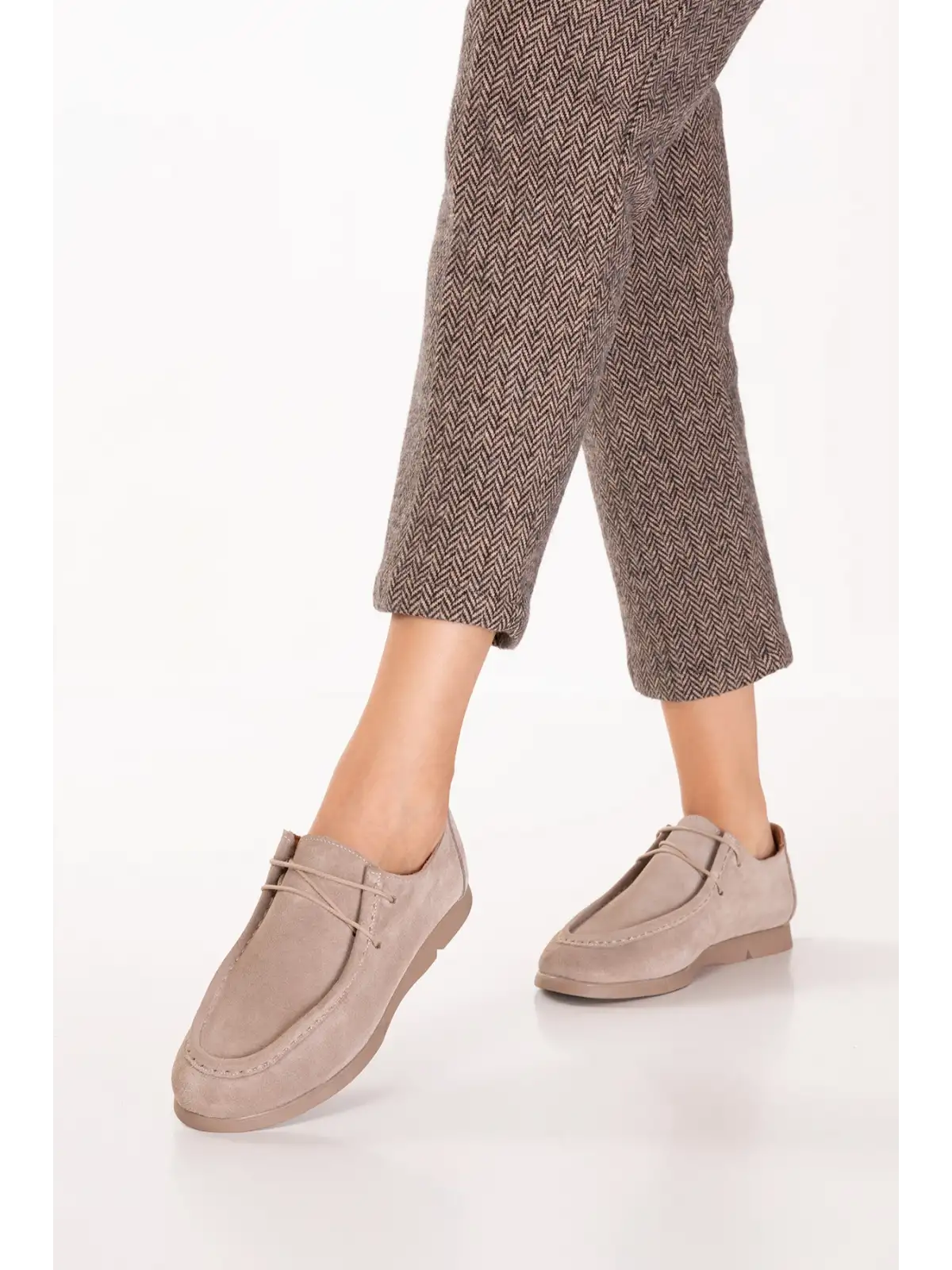 Gondol Kadın Hakiki Deri Moccasin Golf Model Kadın Ayakkabı hl.33401 Vizon Süet