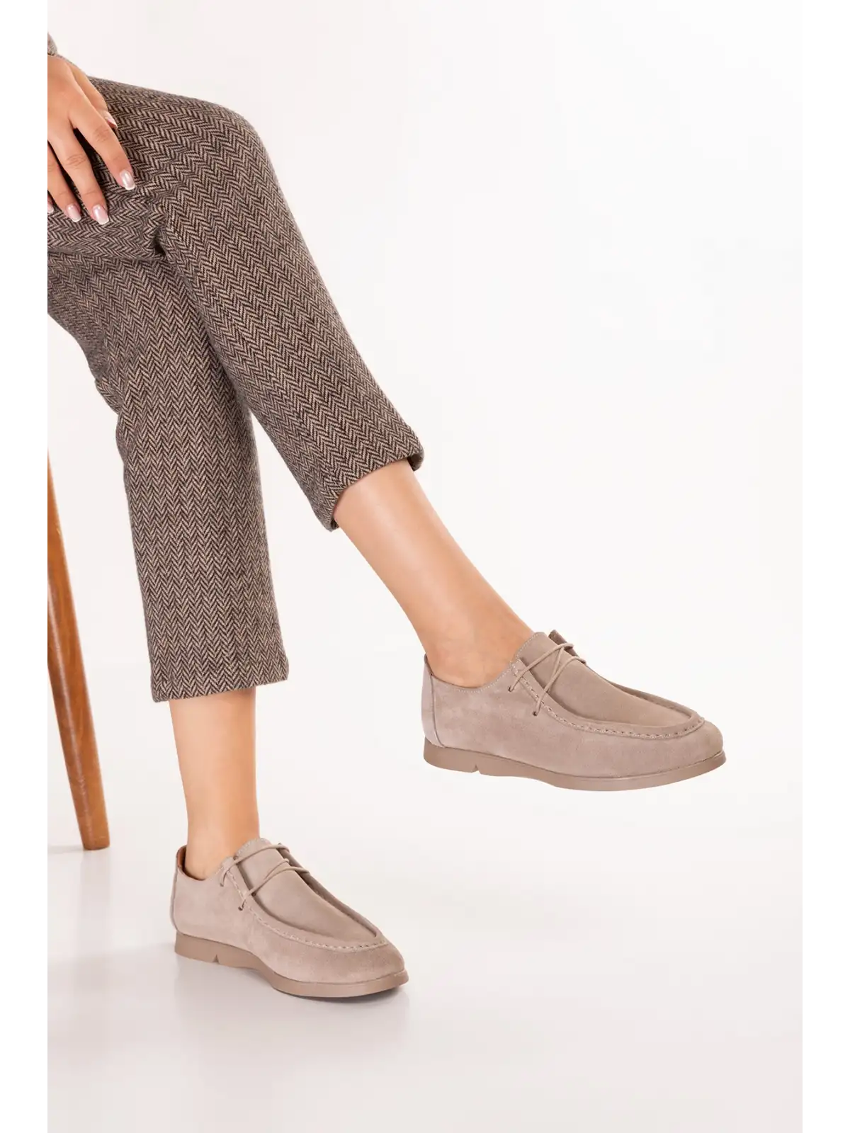Gondol Kadın Hakiki Deri Moccasin Golf Model Kadın Ayakkabı hl.33401 Vizon Süet