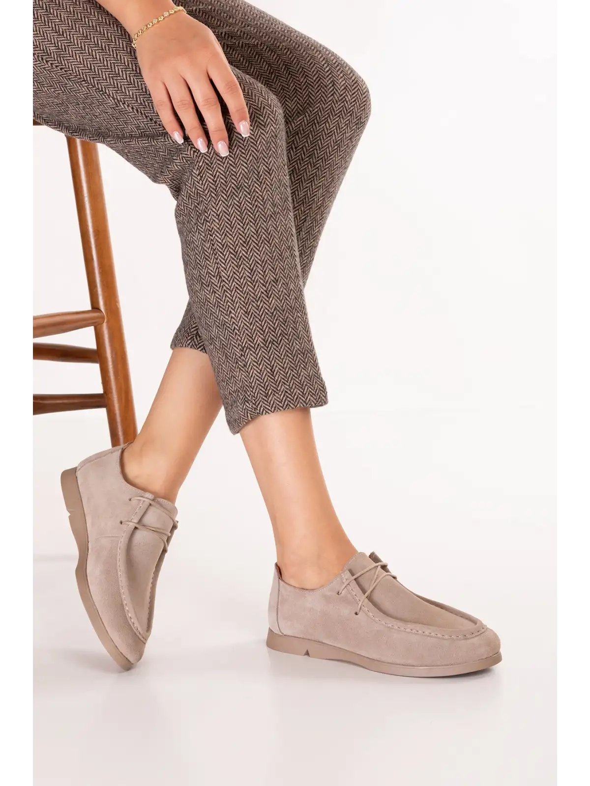 Gondol Kadın Hakiki Deri Moccasin Golf Model Kadın Ayakkabı hl.33401 Vizon Süet