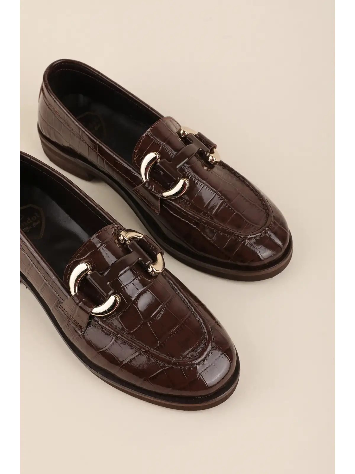 Gondol Kadın Hakiki Deri Tokalı Loafer Ayakkabı crm.181 Kahve Croco