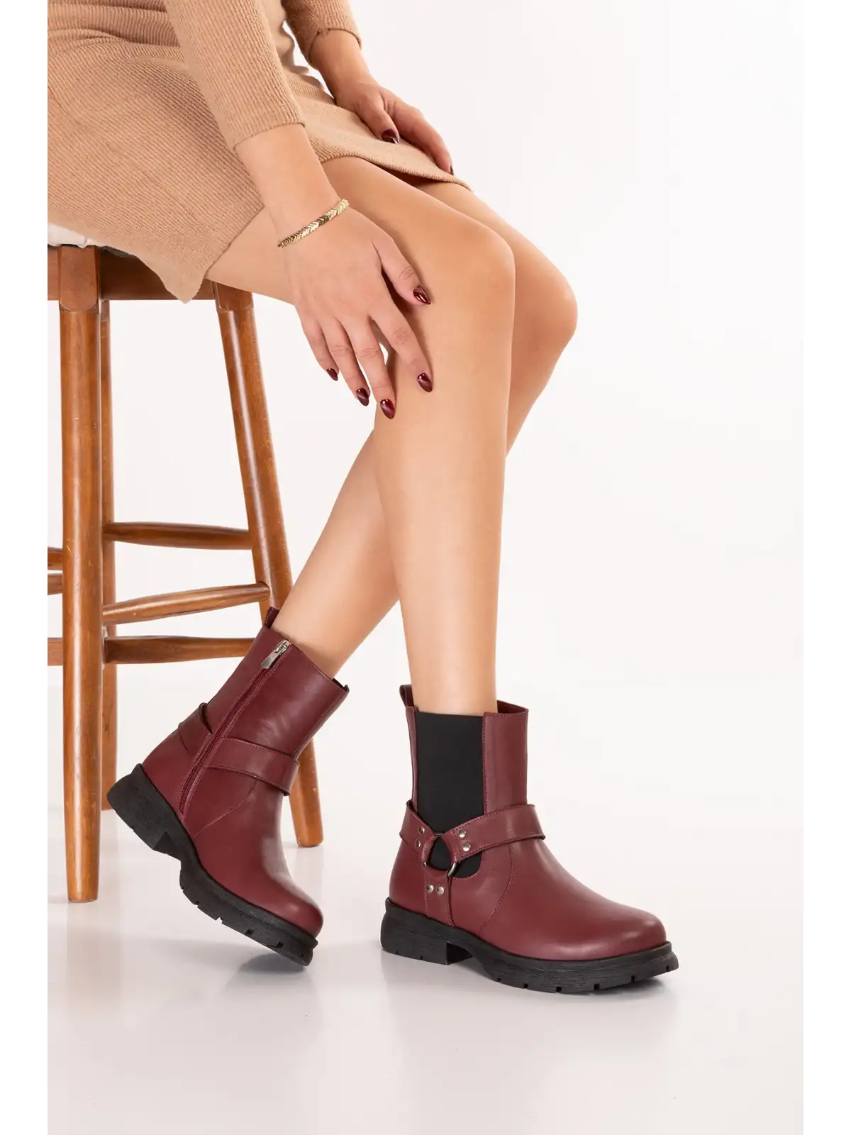 Gondol Hakiki Deri Hafif Light Taban Günlük Rahat Bot anl.2798 Bordo