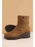 Gondol Kadın Hakiki Deri Kaymaz Taban Dolgu Topuk Bot nhr.341 Camel Süet