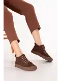 Gondol Kadın Hakiki Deri Fermuarlı Casual Yarım Bot usl.2383 Kahve Nubuk