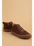 Gondol Kadın Hakiki Deri Fermuarlı Casual Yarım Bot usl.2383 Kahve Nubuk