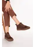 Gondol Kadın Hakiki Deri Fermuarlı Casual Yarım Bot usl.2383 Kahve Nubuk