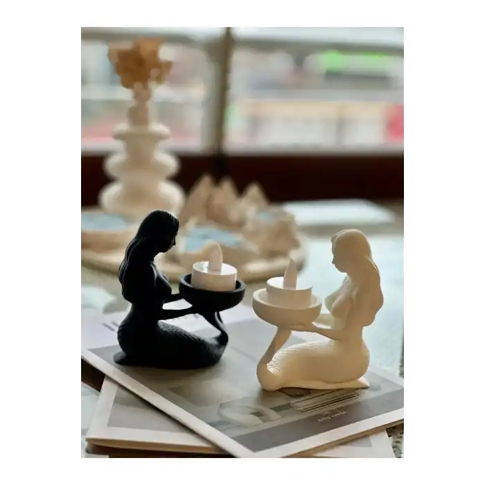 Modern Deniz Kızı Tasarım Mumluk Seti - 2li