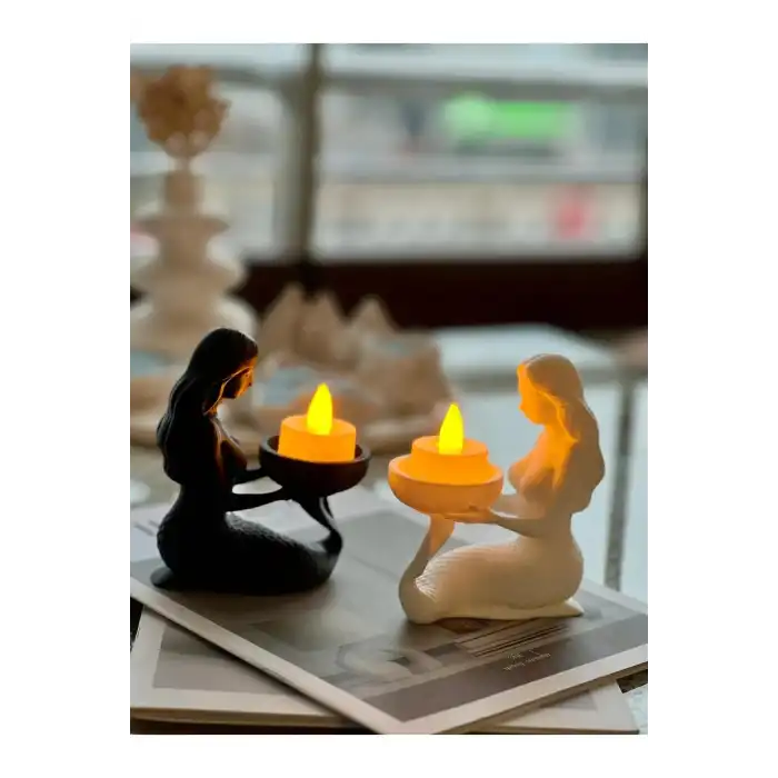 Modern Deniz Kızı Tasarım Mumluk Seti - 2li