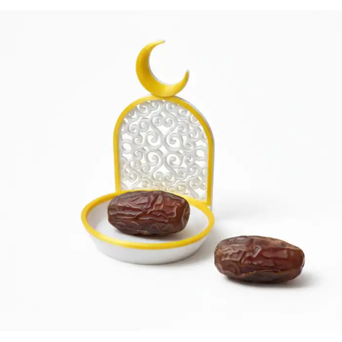 6lı Lüks Hilal Detaylı Hurmalık Seti Beyaz İftar Sofrası Sunumluk