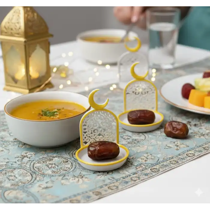 6lı Lüks Hilal Detaylı Hurmalık Seti Beyaz İftar Sofrası Sunumluk