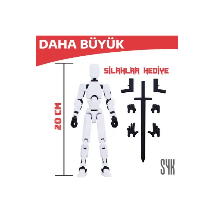 (BÜYÜK) Robot 20 Dummy Beyaz Siyah Tüm Eklemleri Hareketli Aksiyon Figürü Oyuncak